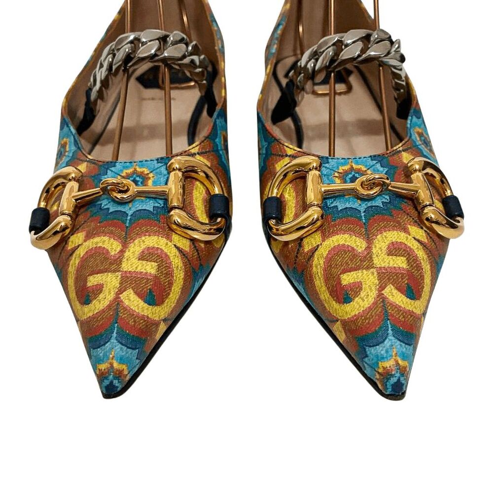 Gucci Liberty Horsebit GG Logo Ballet Flat Chain Strap Canvas Multicolor EU 37.5 - Picture 3 of 12